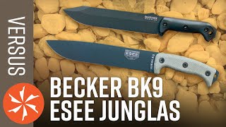 ESEE Junglas vs KABAR Becker BK9  KnifeCenter Reviews [upl. by Alyhs459]