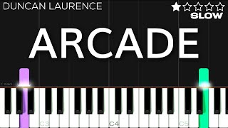 Duncan Laurence  Arcade  SLOW EASY Piano Tutorial [upl. by Kitti786]